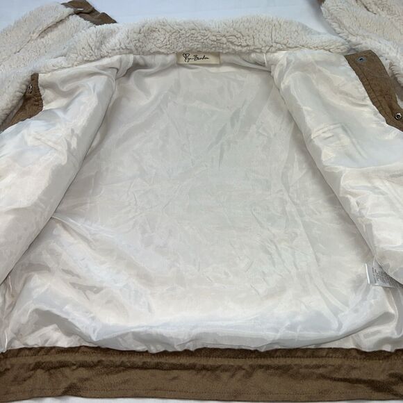Lyn Burches Creme Colored Sherpa and Suede Trim Jacket Cozy Warm Snaps Casual - Picture 7 of 11